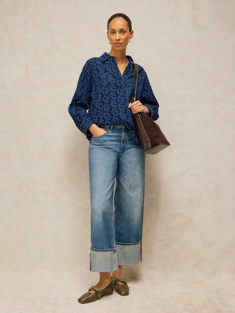 SAGE LONGLINE CORD TUNIC in BLUE MLT - MODEL FRONT