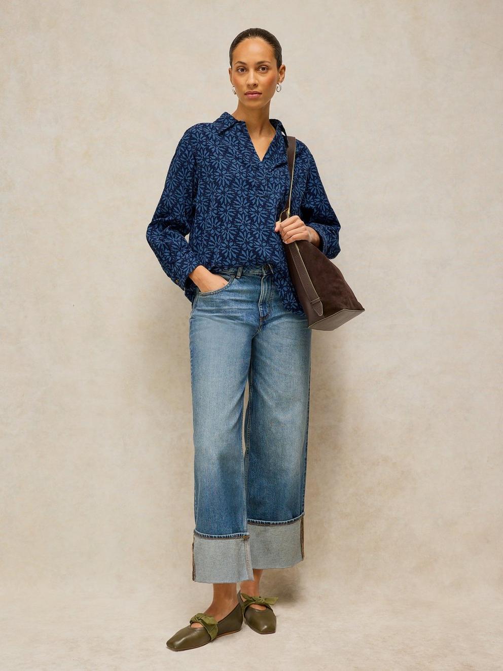SAGE LONGLINE CORD TUNIC in BLUE MLT - MODEL FRONT