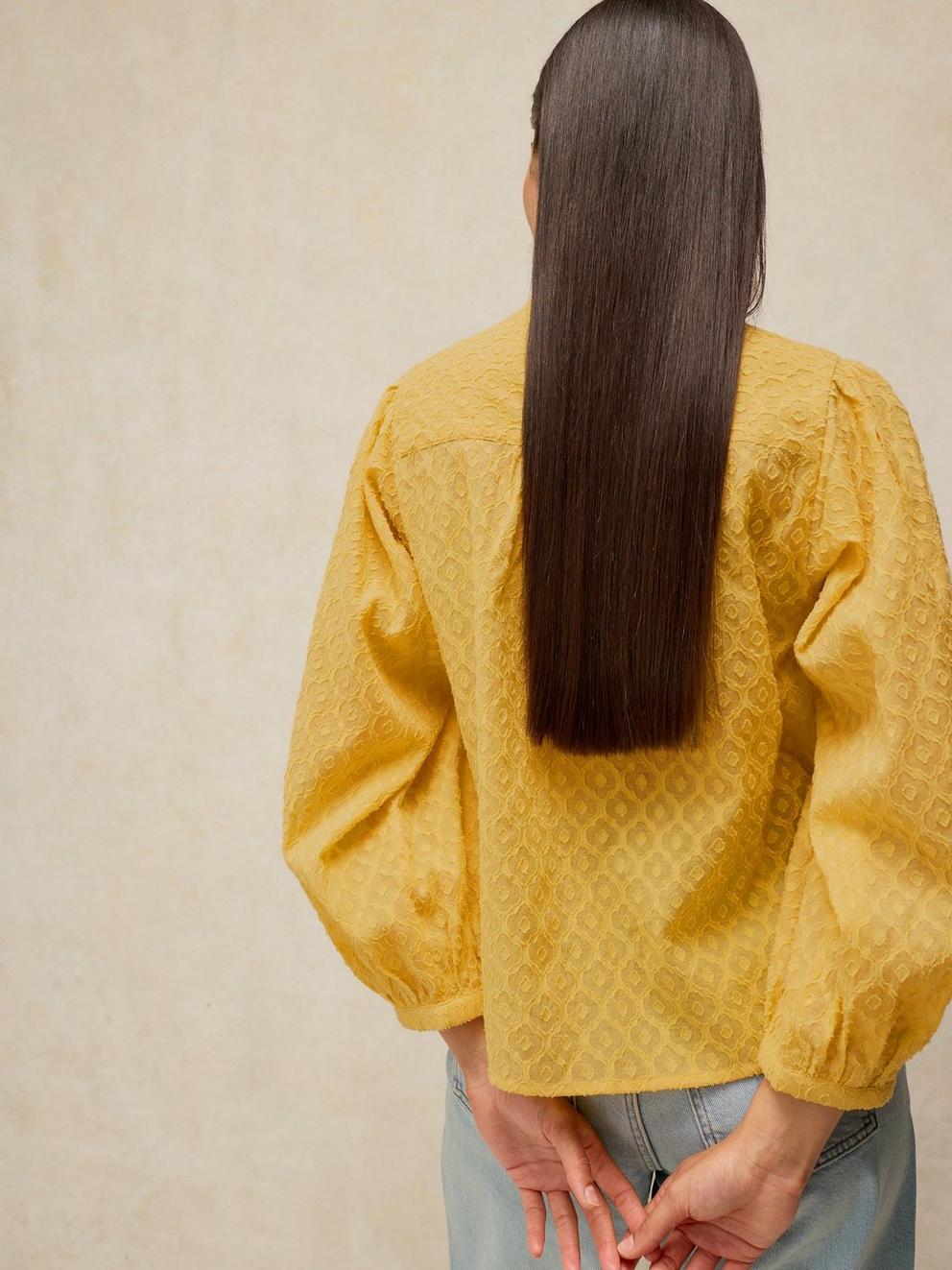LANA JACQUARD TOP in YELLOW MLT - MODEL BACK