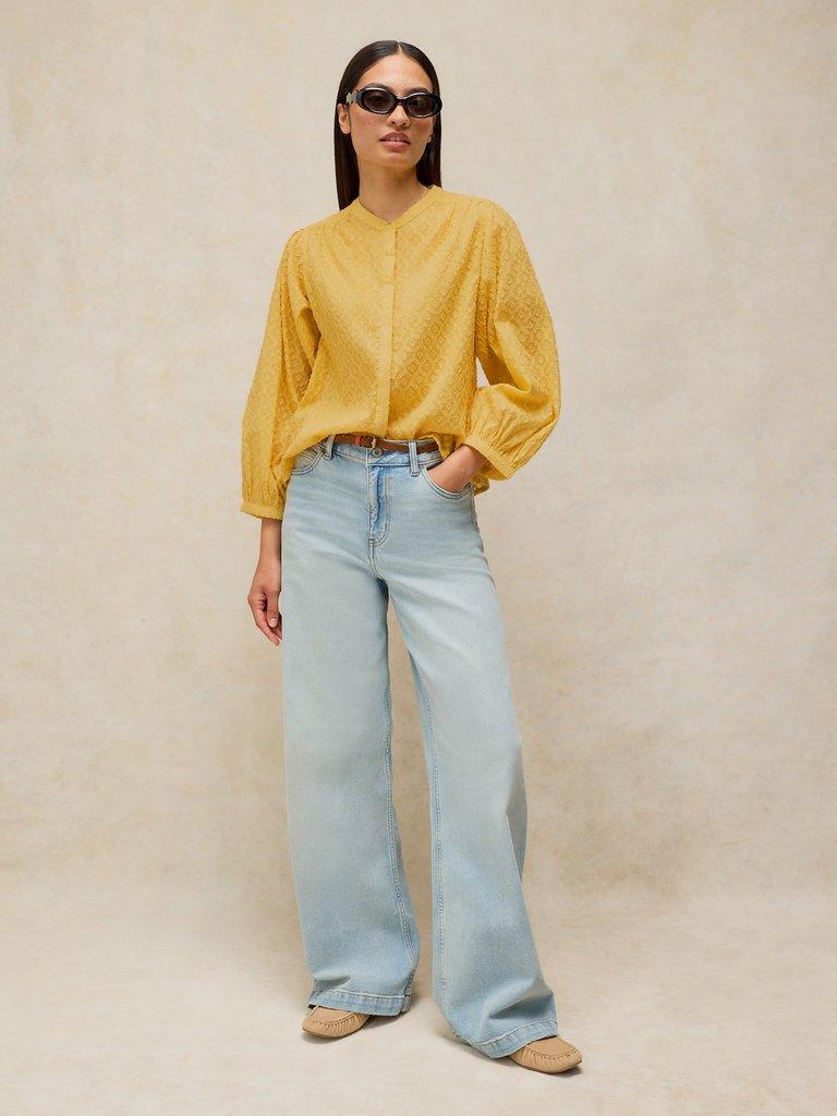 LANA JACQUARD TOP in YELLOW MLT - MODEL FRONT