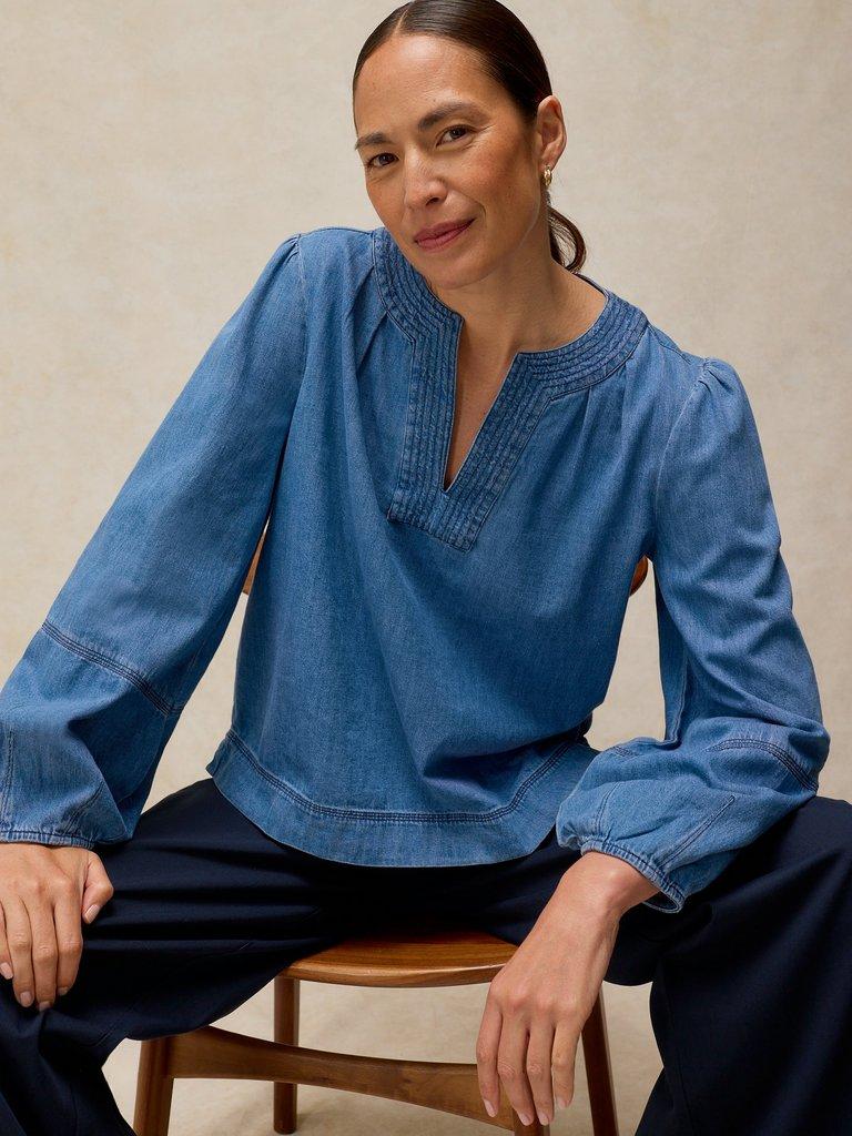 KRYSTIN TOP in MID DENIM - LIFESTYLE