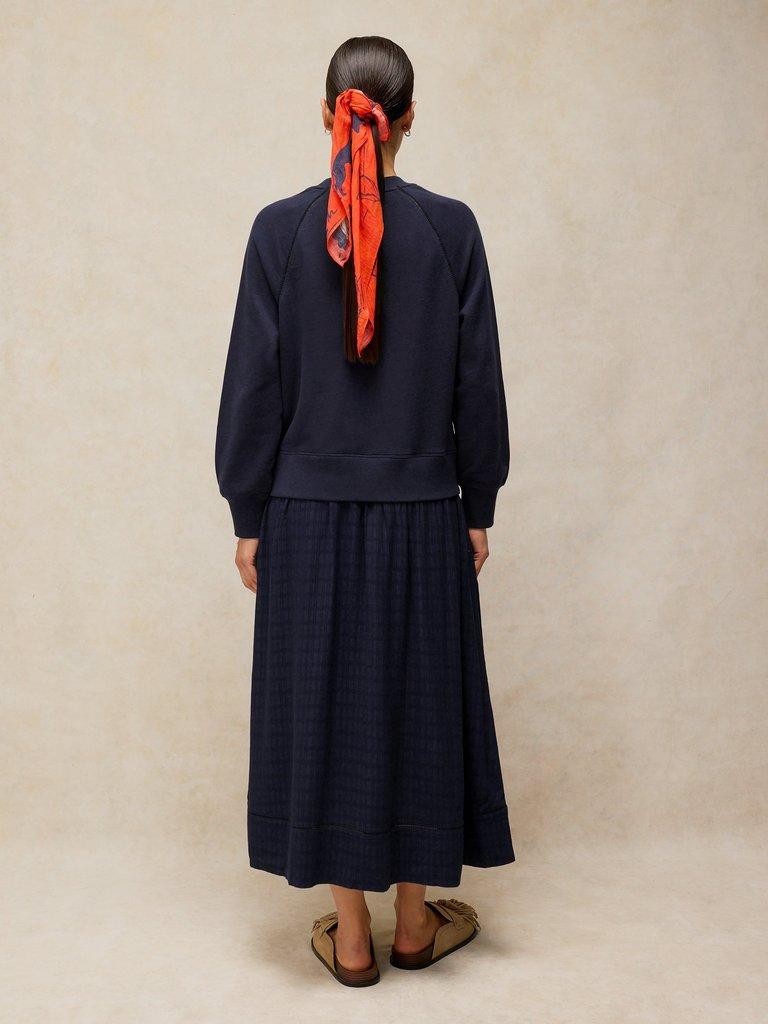 CARTER MIX SWEAT DRESS in DARK NAVY - MODEL BACK