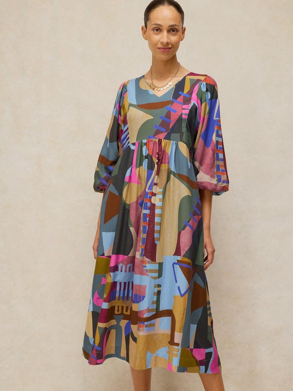 MATILDA DRESS in PINK MLT - MODEL DETAIL