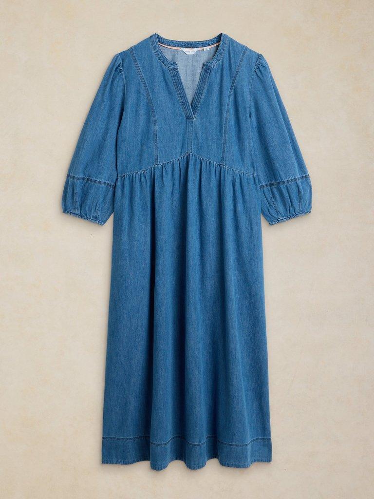 KRYSTIN DENIM DRESS in MID DENIM - FLAT FRONT
