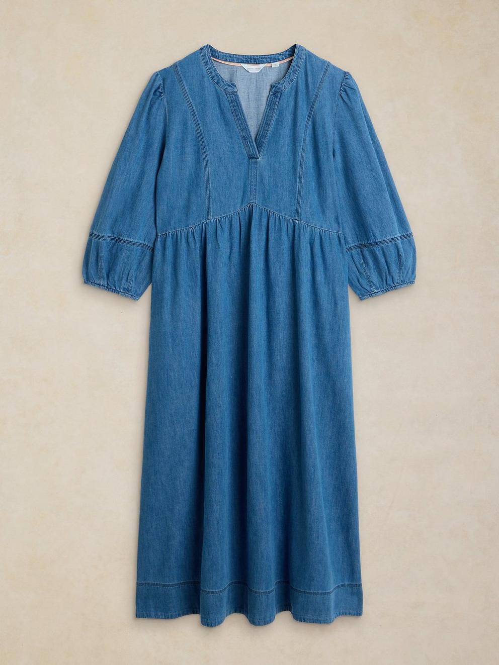 KRYSTIN DENIM DRESS in MID DENIM - FLAT FRONT