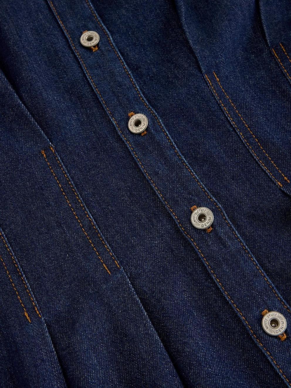 LUNA DENIM PLEAT DRESS in DK DENIM - FLAT DETAIL