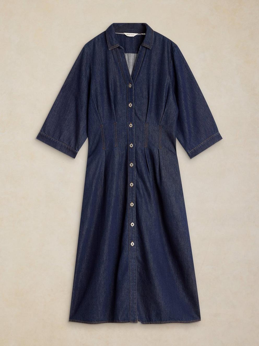 LUNA DENIM PLEAT DRESS in DK DENIM - FLAT FRONT