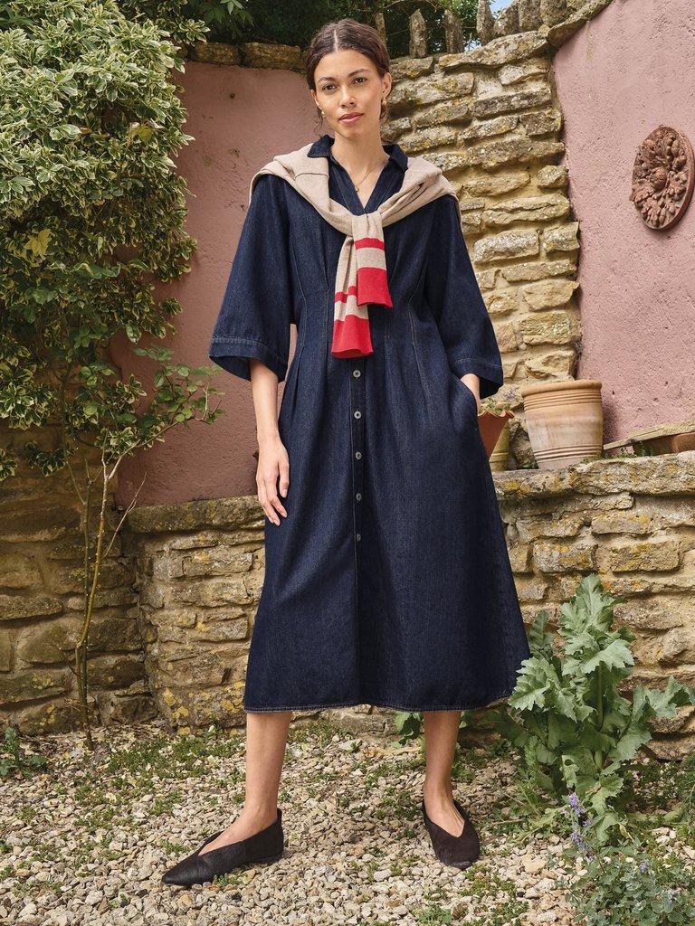 LUNA DENIM PLEAT DRESS in DK DENIM - MIXED