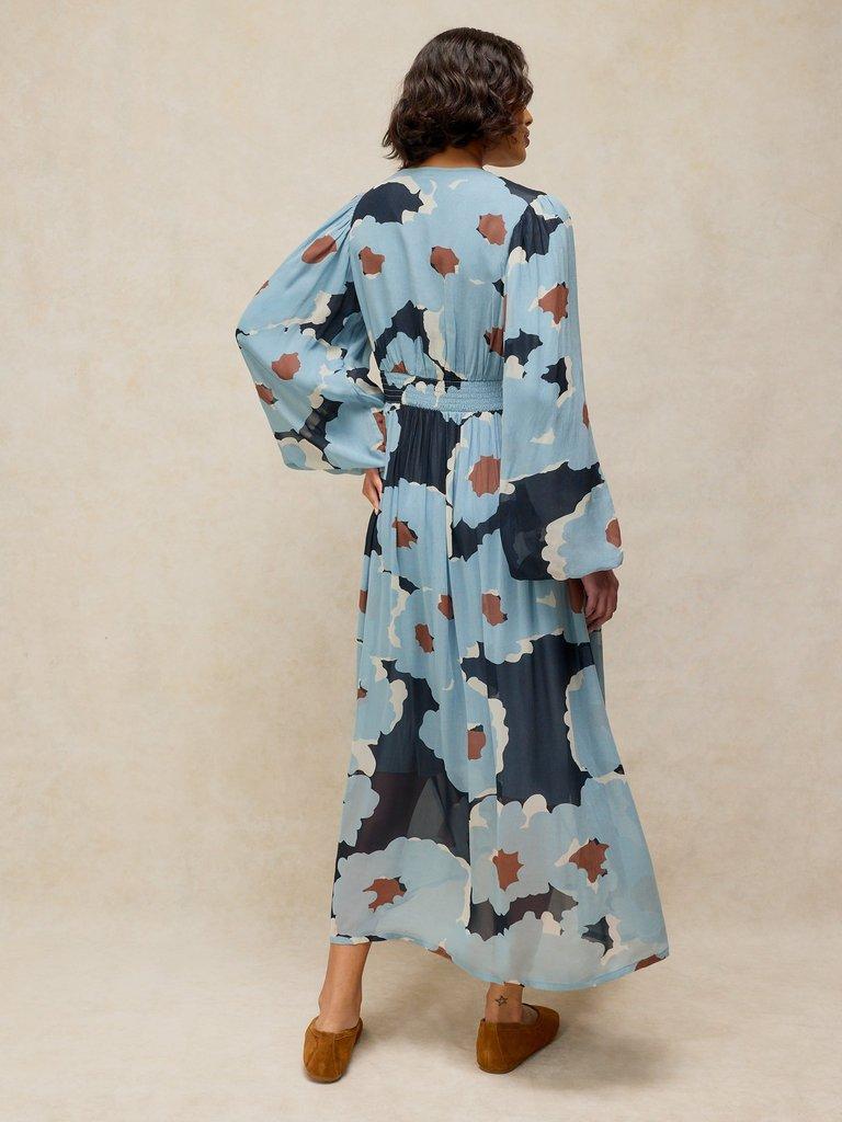 LEELA MIDI DRESS in BLUE MLT - MODEL BACK