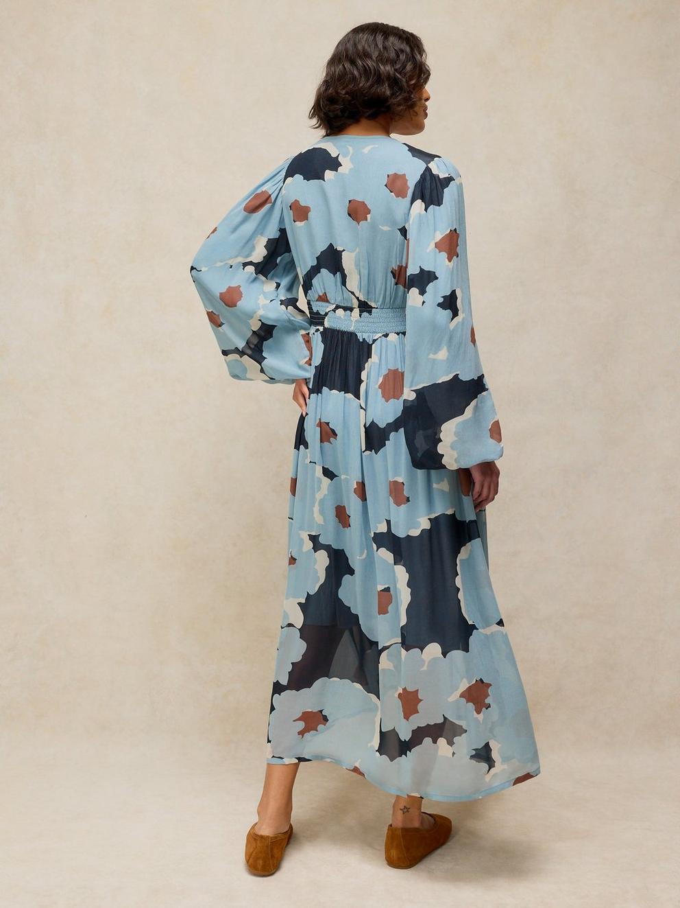 LEELA MIDI DRESS in BLUE MLT - MODEL BACK