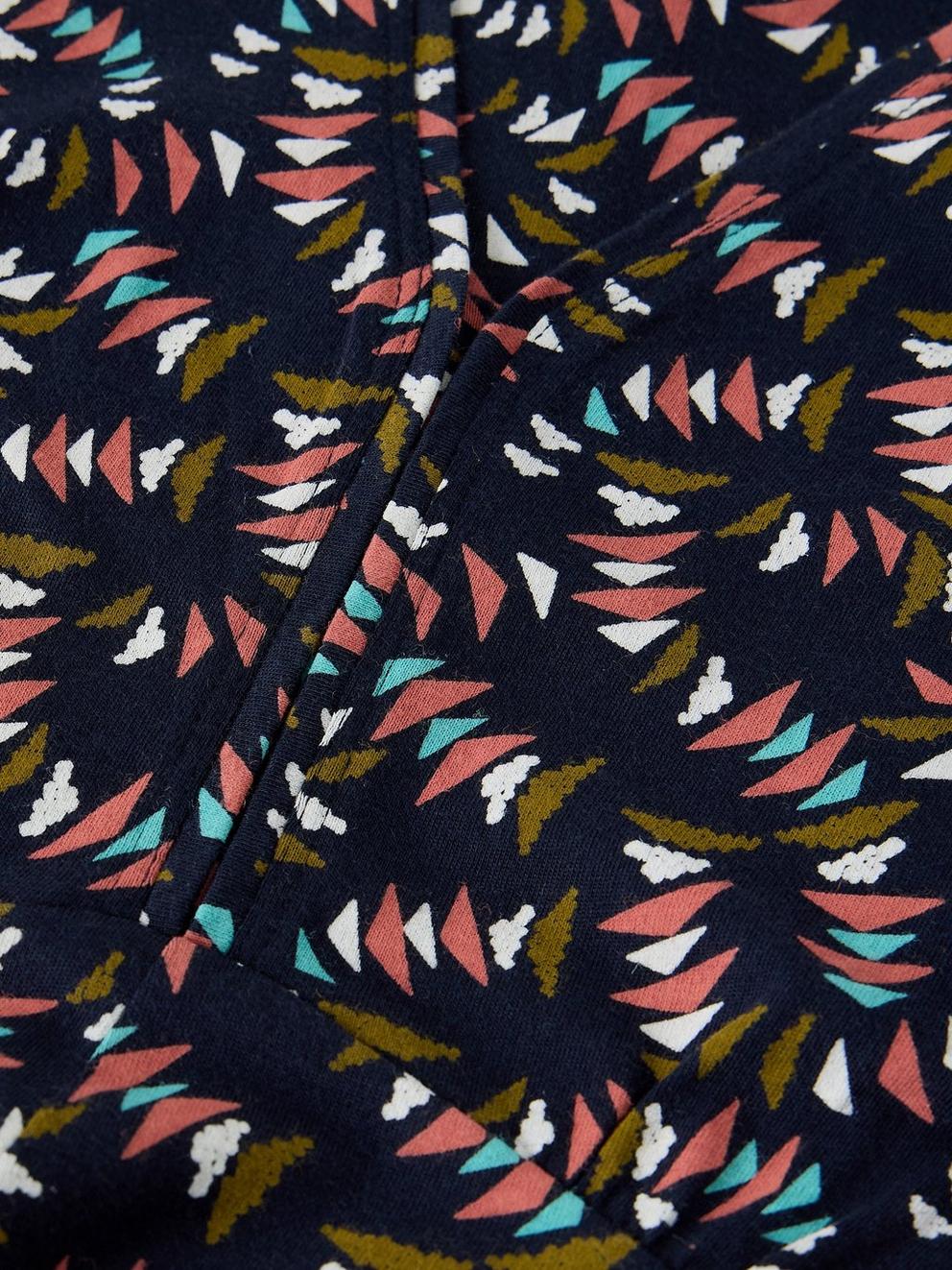 MEGAN JERSEY DRESS in NAVY MULTI - FLAT DETAIL