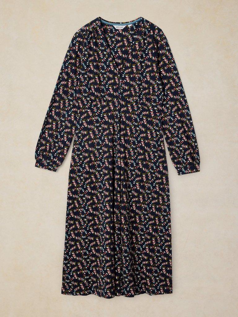MEGAN JERSEY DRESS in NAVY MULTI - FLAT FRONT