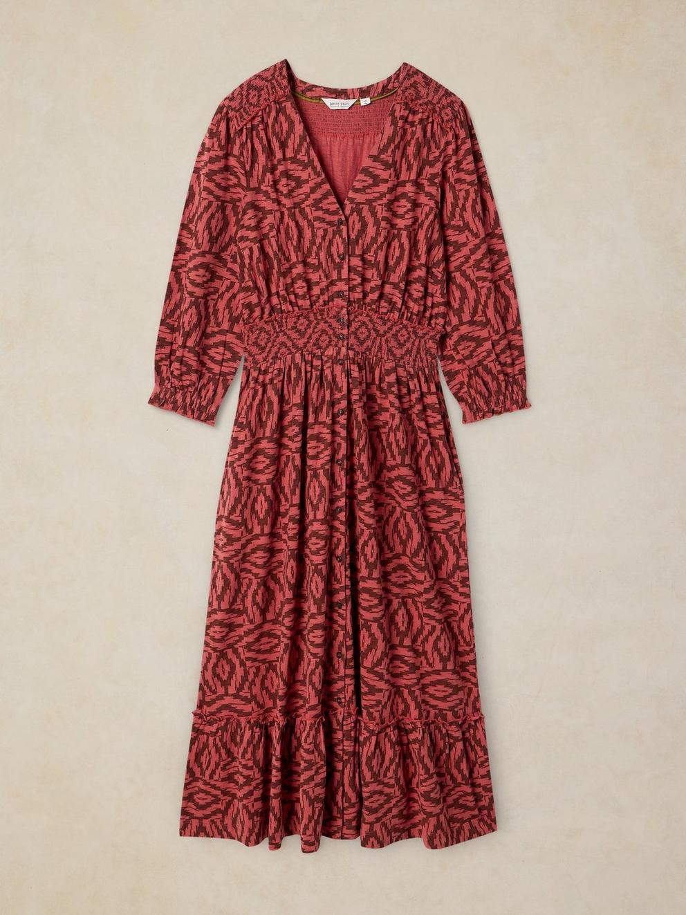 JONIE SHIRRED DRESS in PLUM PR - FLAT FRONT