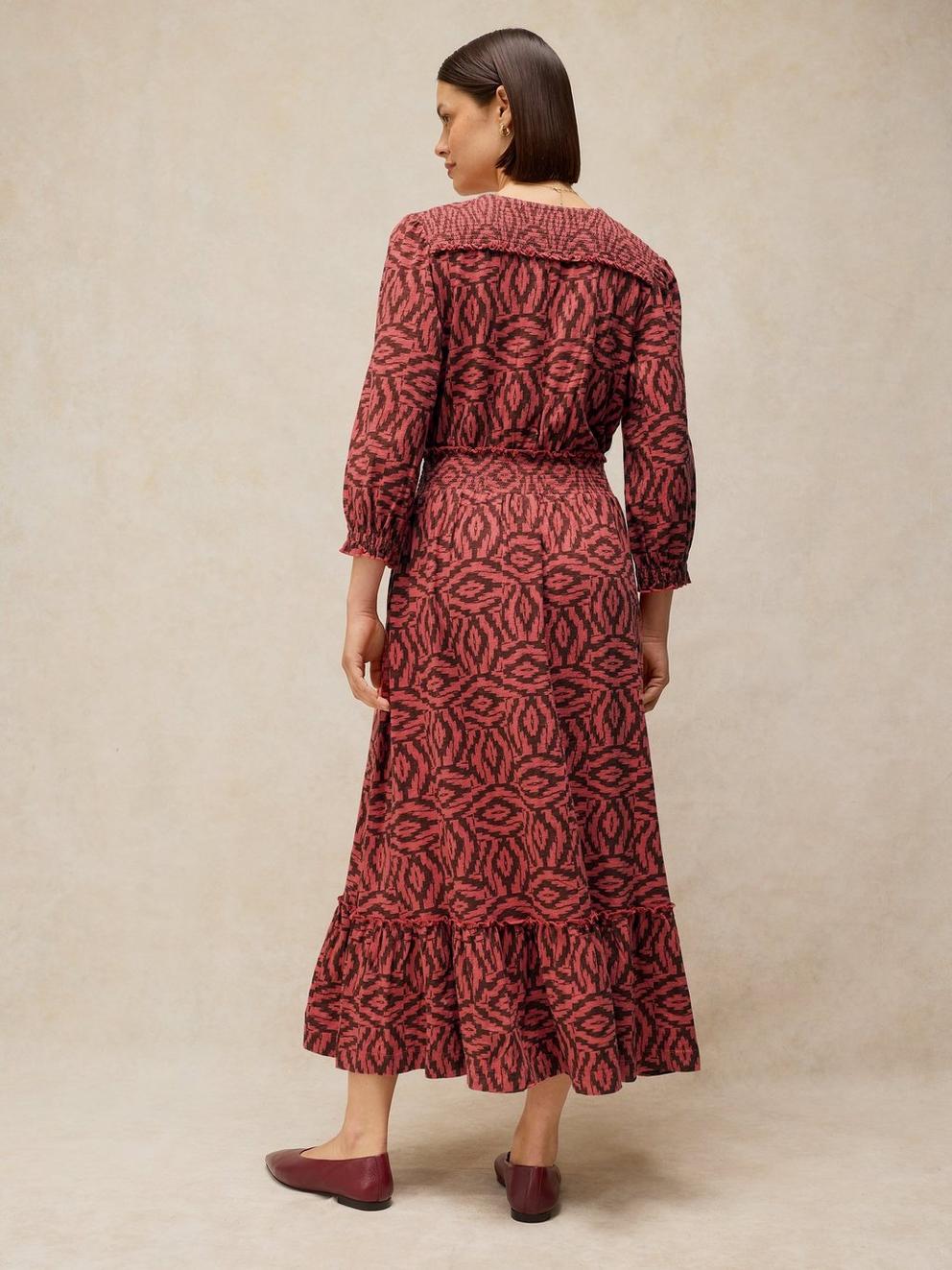 JONIE SHIRRED DRESS in PLUM PR - MODEL BACK