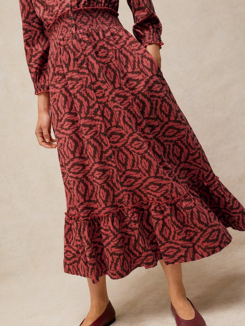 JONIE SHIRRED DRESS in PLUM PR - MODEL DETAIL