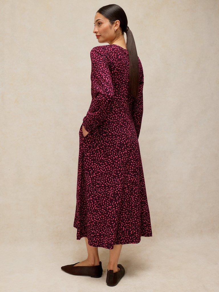 MEGAN JERSEY DRESS in PINK MLT - MODEL BACK