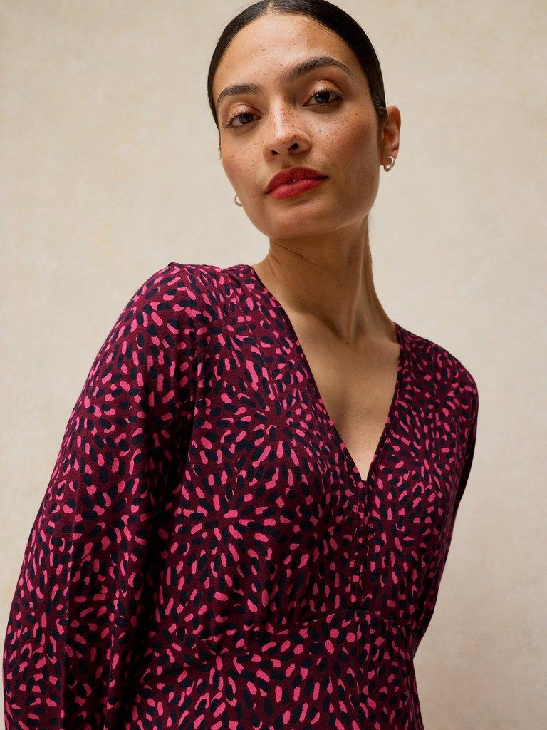 MEGAN JERSEY DRESS in PINK MLT - MODEL FRONT