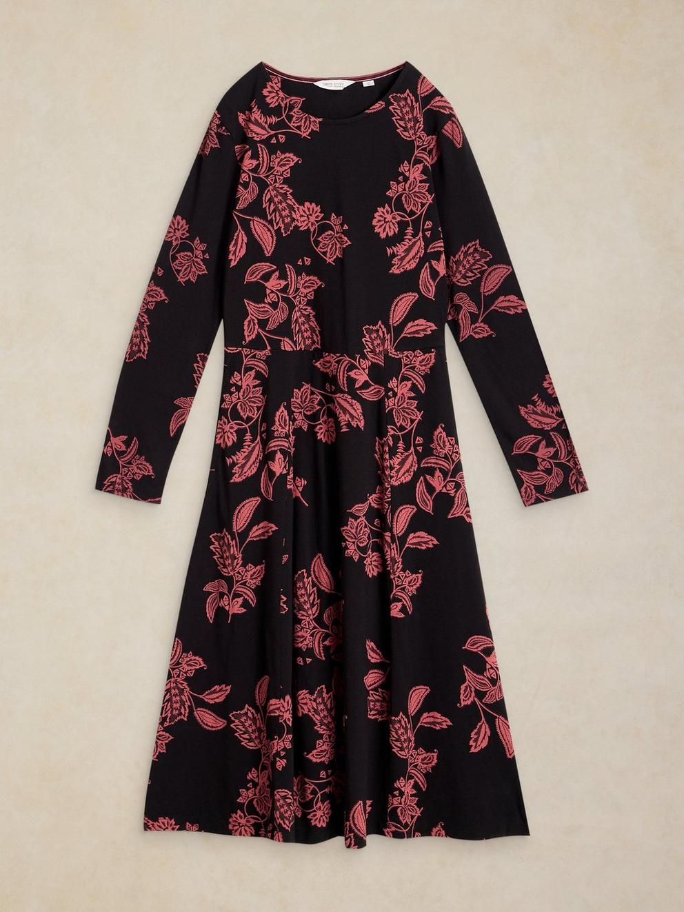 MADELINE JERSEY DRESS  in BLK MLT - FLAT FRONT