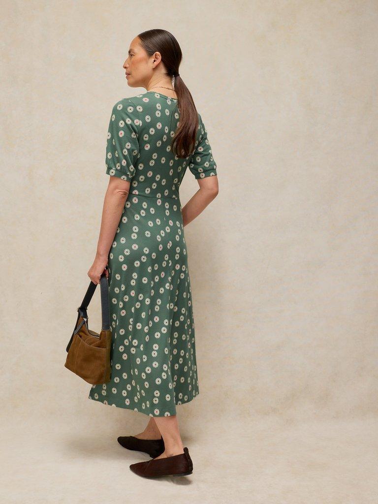 MEGAN JERSEY DRESS in GREEN PR - MODEL BACK