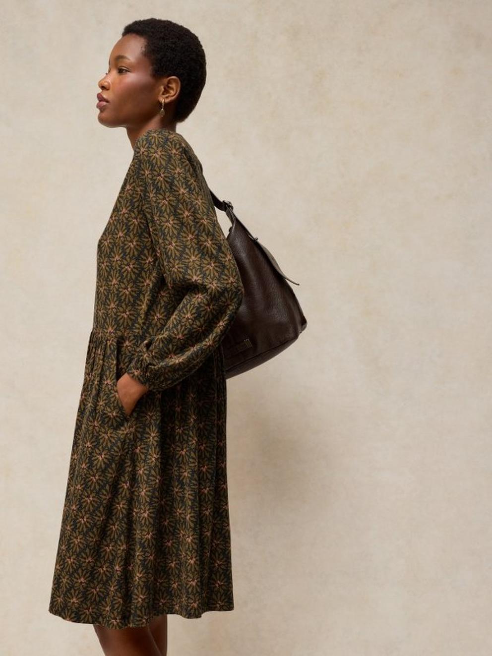 LOLA JERSEY DRESS in GREEN MLT - MODEL FRONT