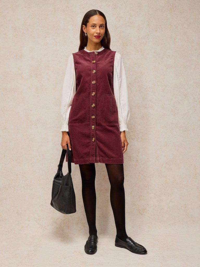 MILLIE CORD SHIFT DRESS in DUS PINK - MODEL FRONT
