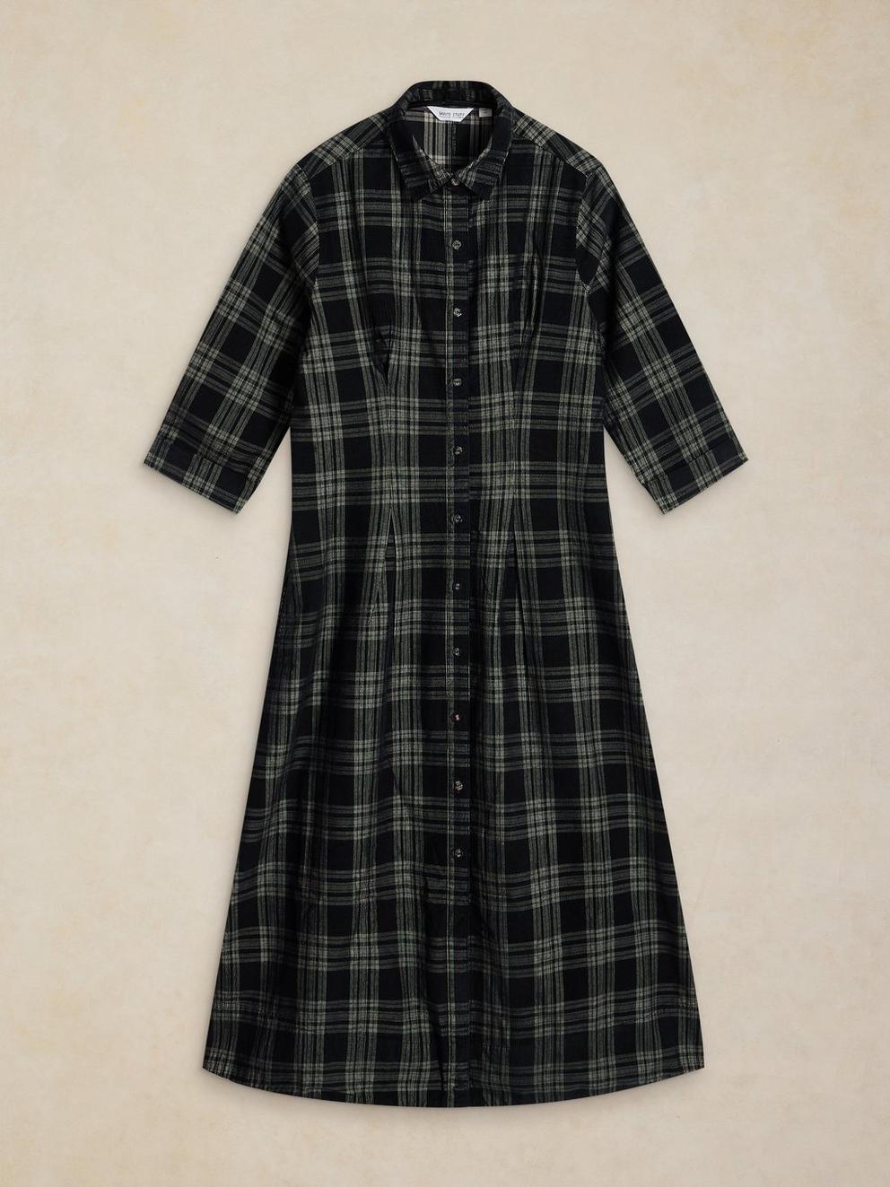ELLIE CORD PLEATED DRESS in BLK MLT - FLAT FRONT
