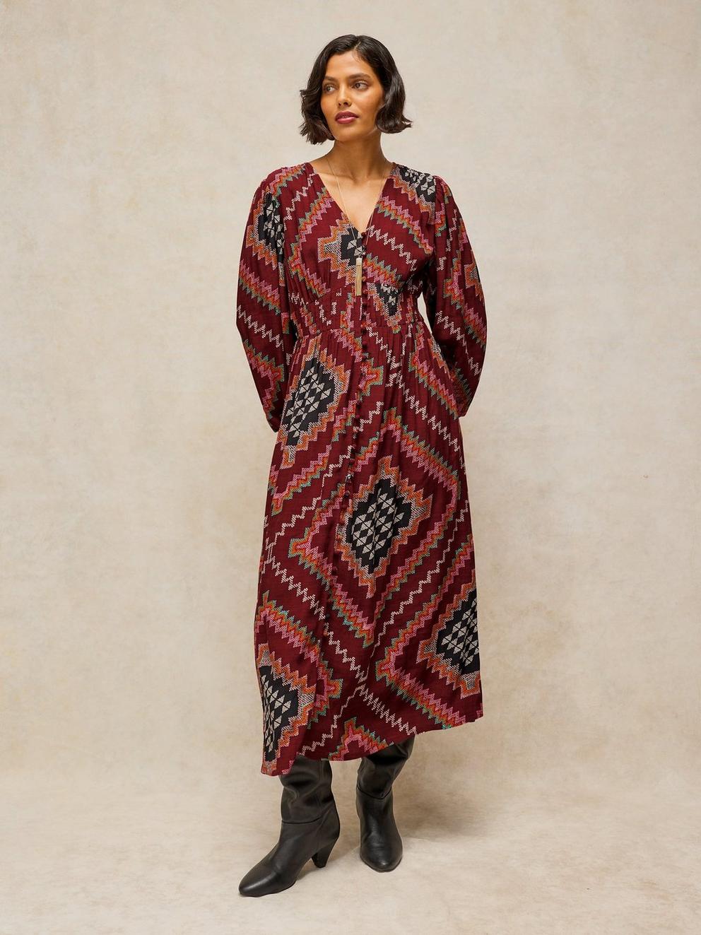 LEELA MIDI DRESS in PLUM MLT - LIFESTYLE