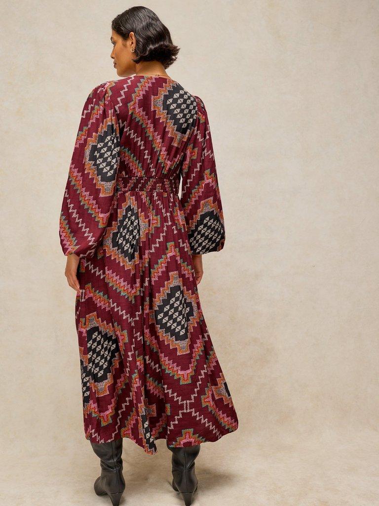 LEELA MIDI DRESS in PLUM MLT - MODEL BACK