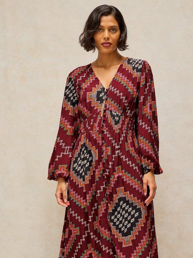 LEELA MIDI DRESS in PLUM MLT - MODEL DETAIL