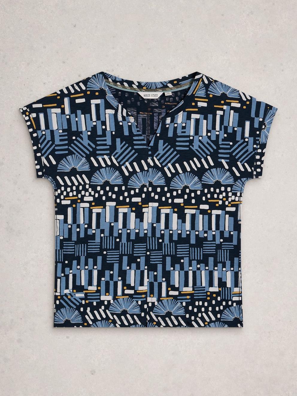 NELLY NOTCH NECK TEE in BLUE PR - FLAT FRONT