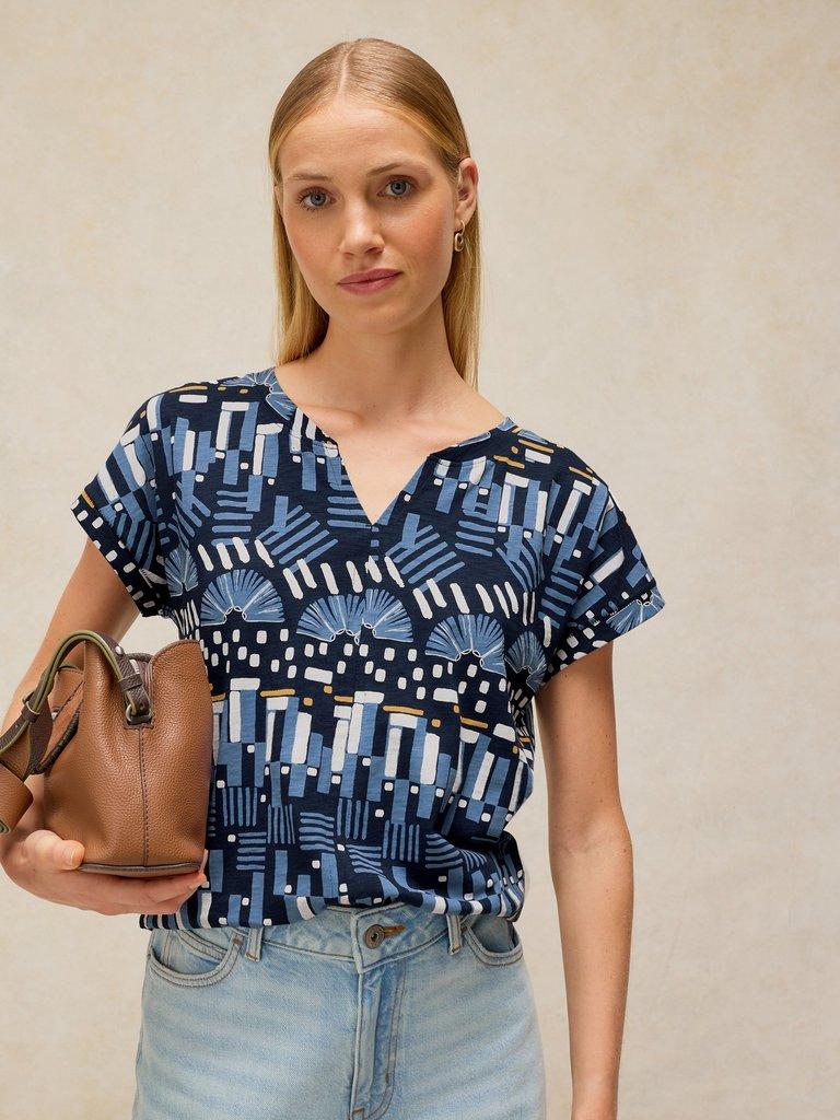 NELLY NOTCH NECK TEE in BLUE PR - LIFESTYLE