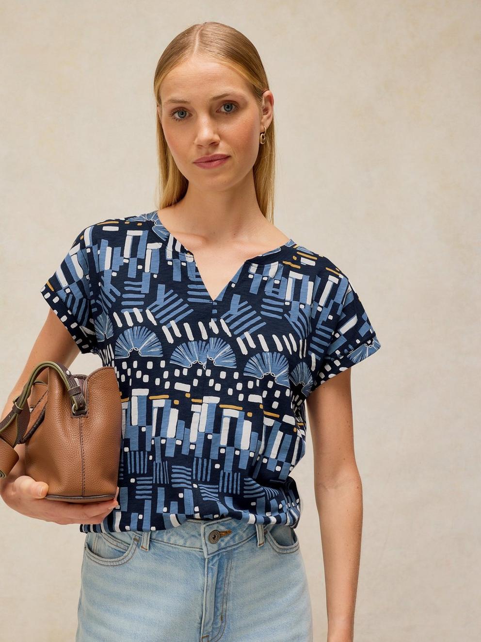 NELLY NOTCH NECK TEE in BLUE PR - LIFESTYLE