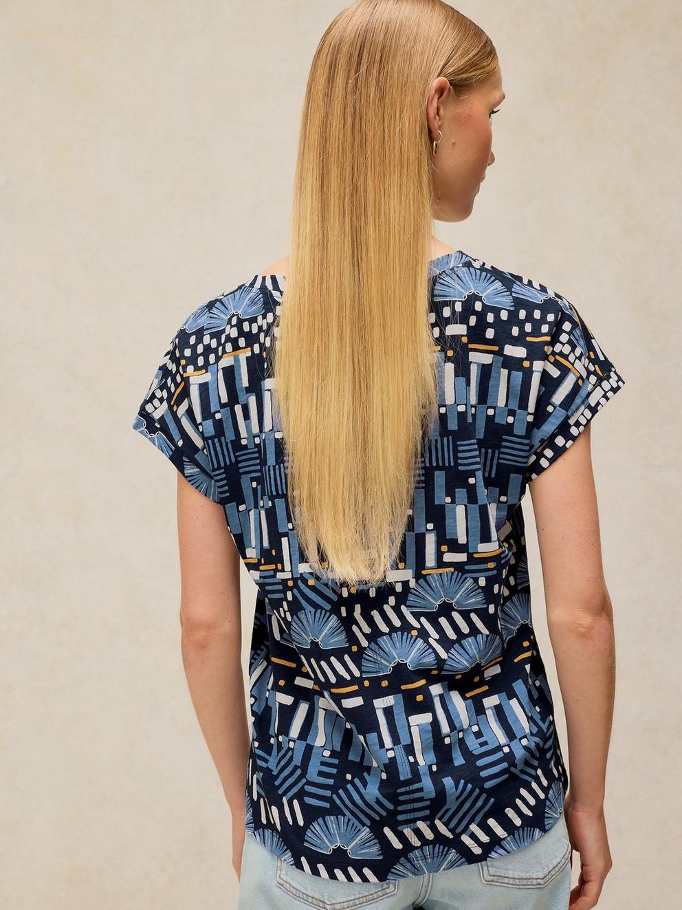 NELLY NOTCH NECK TEE in BLUE PR - MODEL BACK