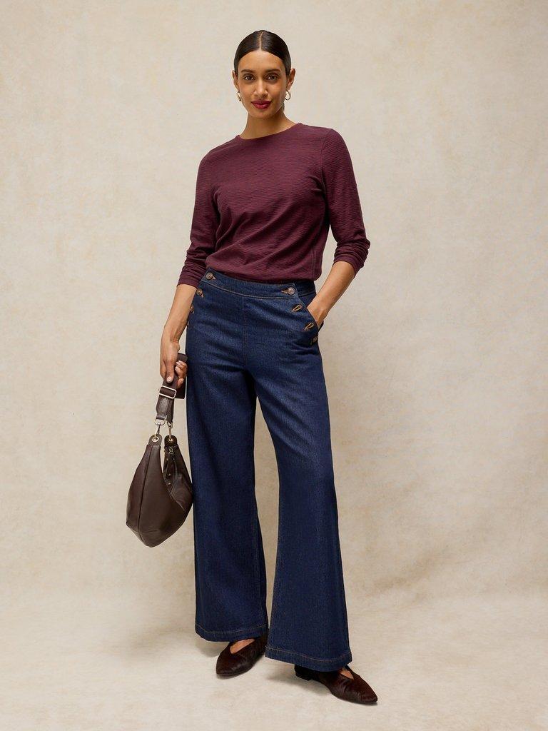CLARA LS TEXTURE TEE in PLUM MLT - LIFESTYLE