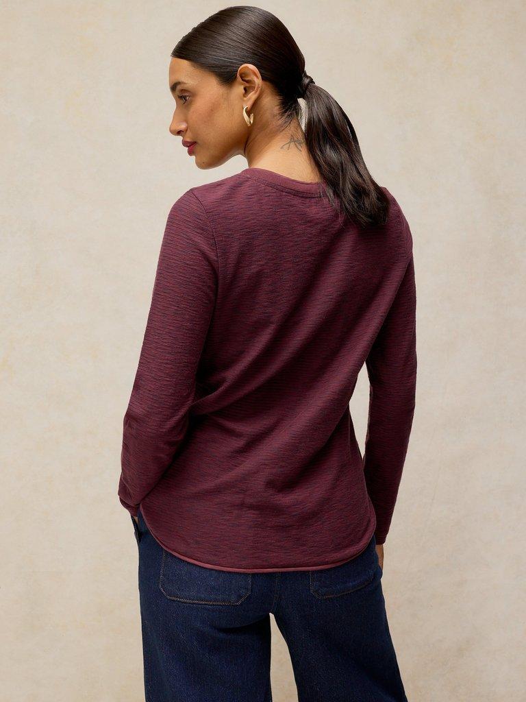 CLARA LS TEXTURE TEE in PLUM MLT - MODEL BACK