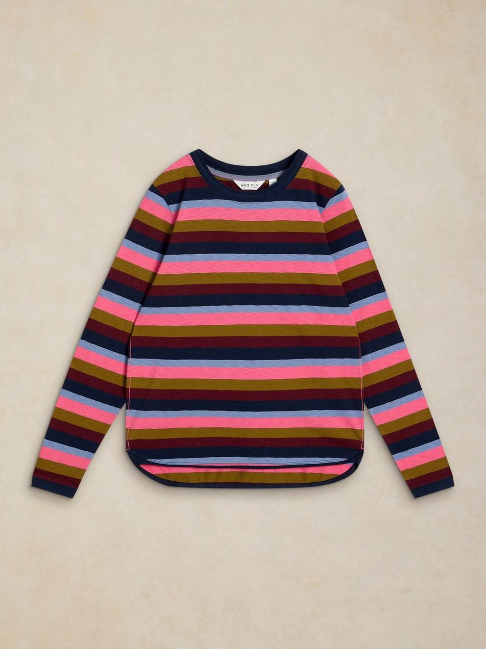 CLARA STRIPE LS TEE in PINK MLT - FLAT FRONT