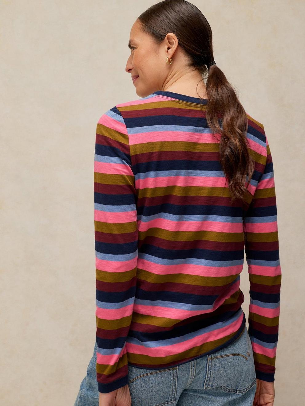 CLARA STRIPE LS TEE in PINK MLT - MODEL BACK