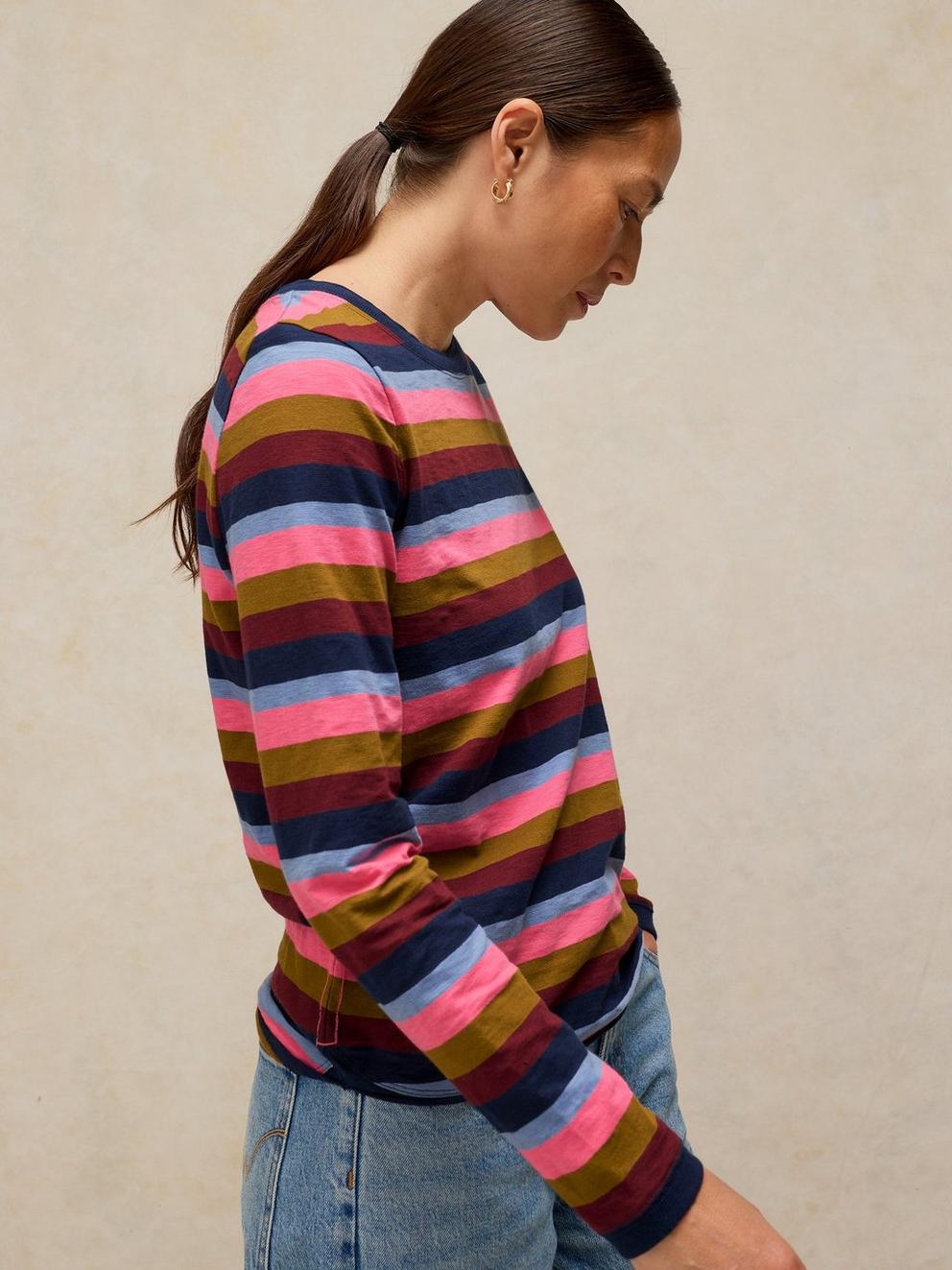 CLARA STRIPE LS TEE in PINK MLT - MODEL DETAIL