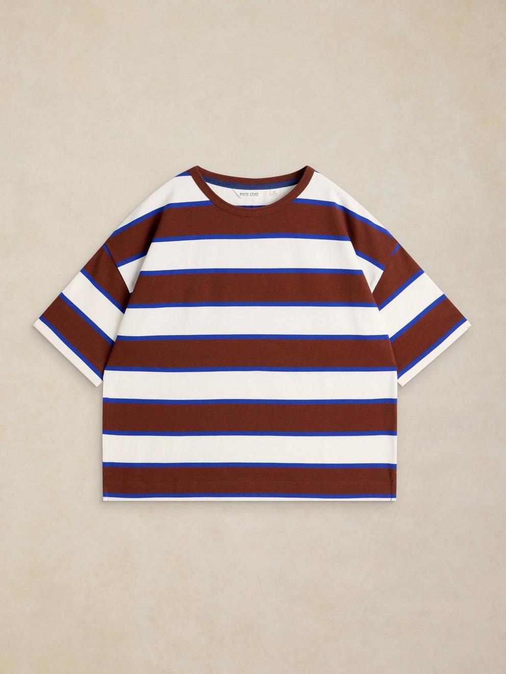 KAT STRIPE MIDWEIGHT TEE in BROWN MLT - FLAT FRONT
