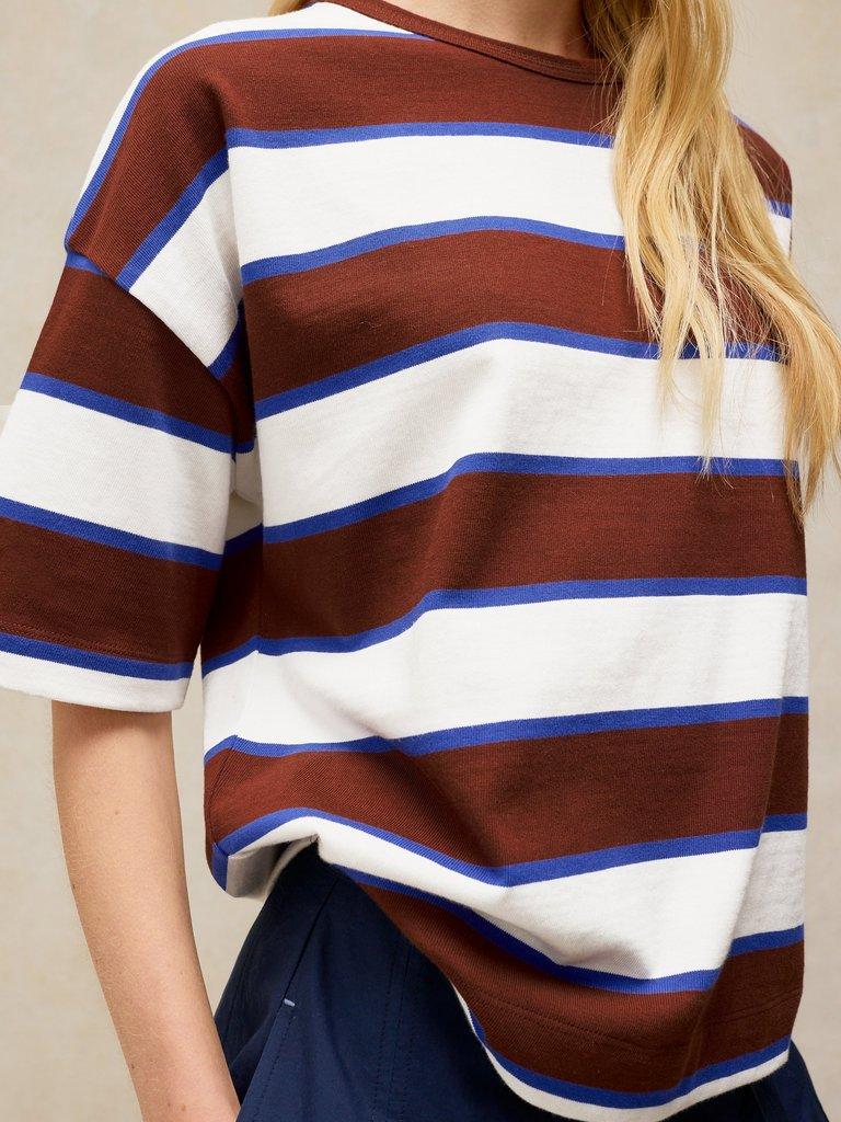 KAT STRIPE MIDWEIGHT TEE in BROWN MLT - MODEL DETAIL
