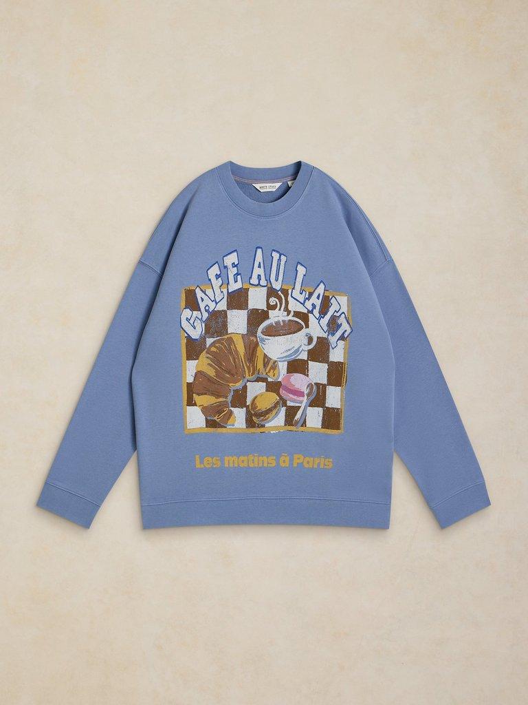 CLEO LONGLINE GRAPHIC SWEAT in BLUE PR - FLAT FRONT