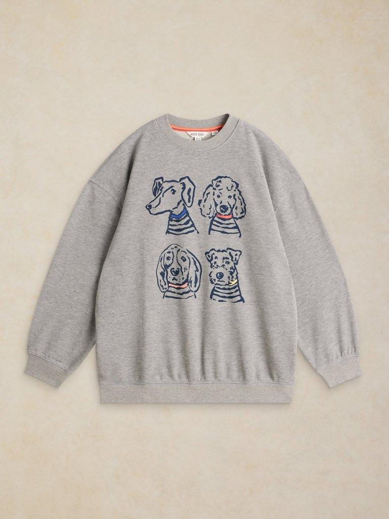 CLEO LONGLINE GRAPHIC SWEAT in GREY MARL - FLAT FRONT