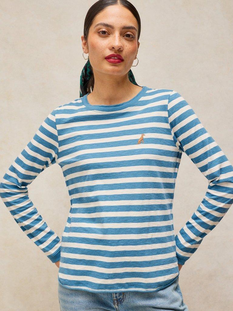 CLARA STRIPE EMBROIDERED TEE in IVORY MLT - LIFESTYLE