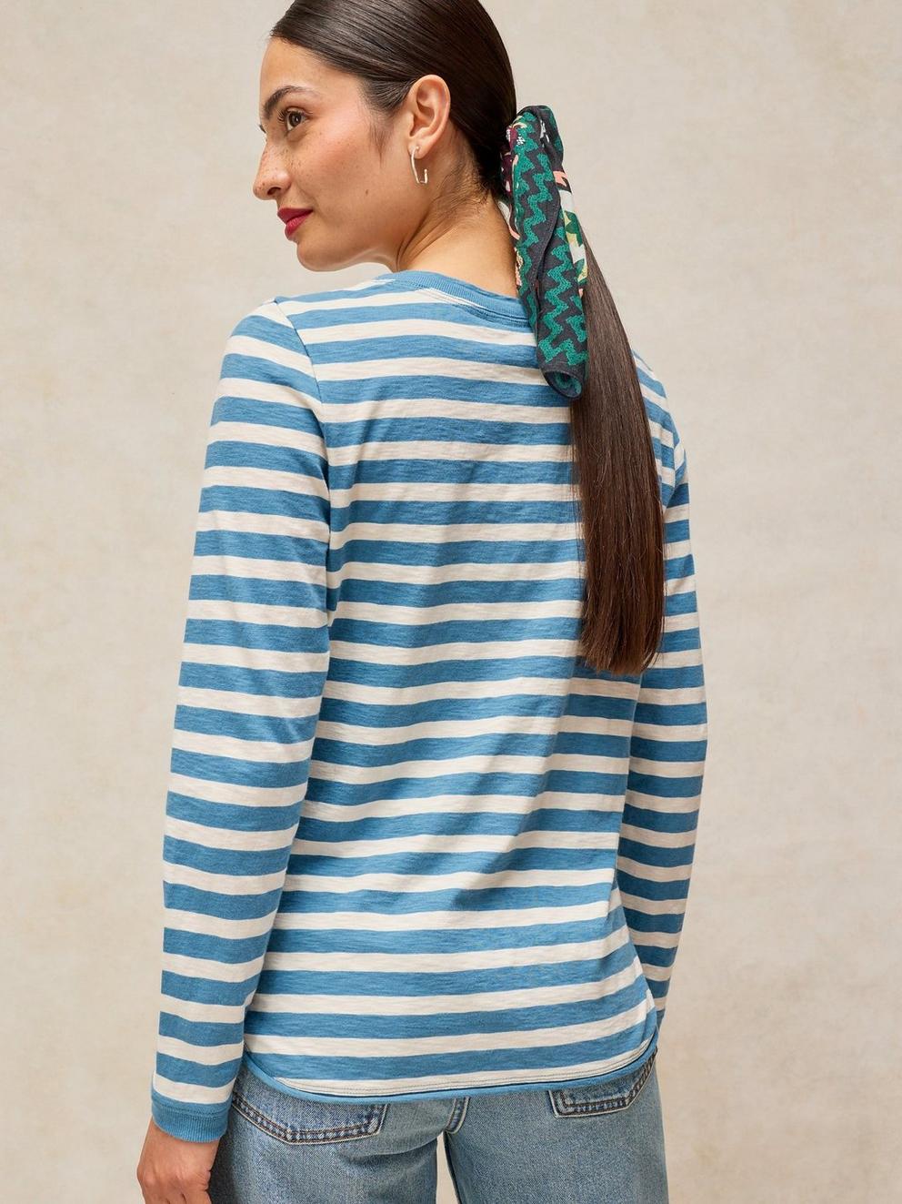 CLARA STRIPE EMBROIDERED TEE in IVORY MLT - MODEL BACK