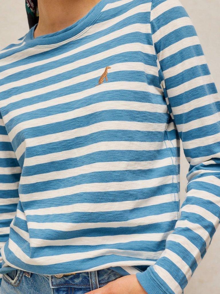 CLARA STRIPE EMBROIDERED TEE in IVORY MLT - MODEL DETAIL