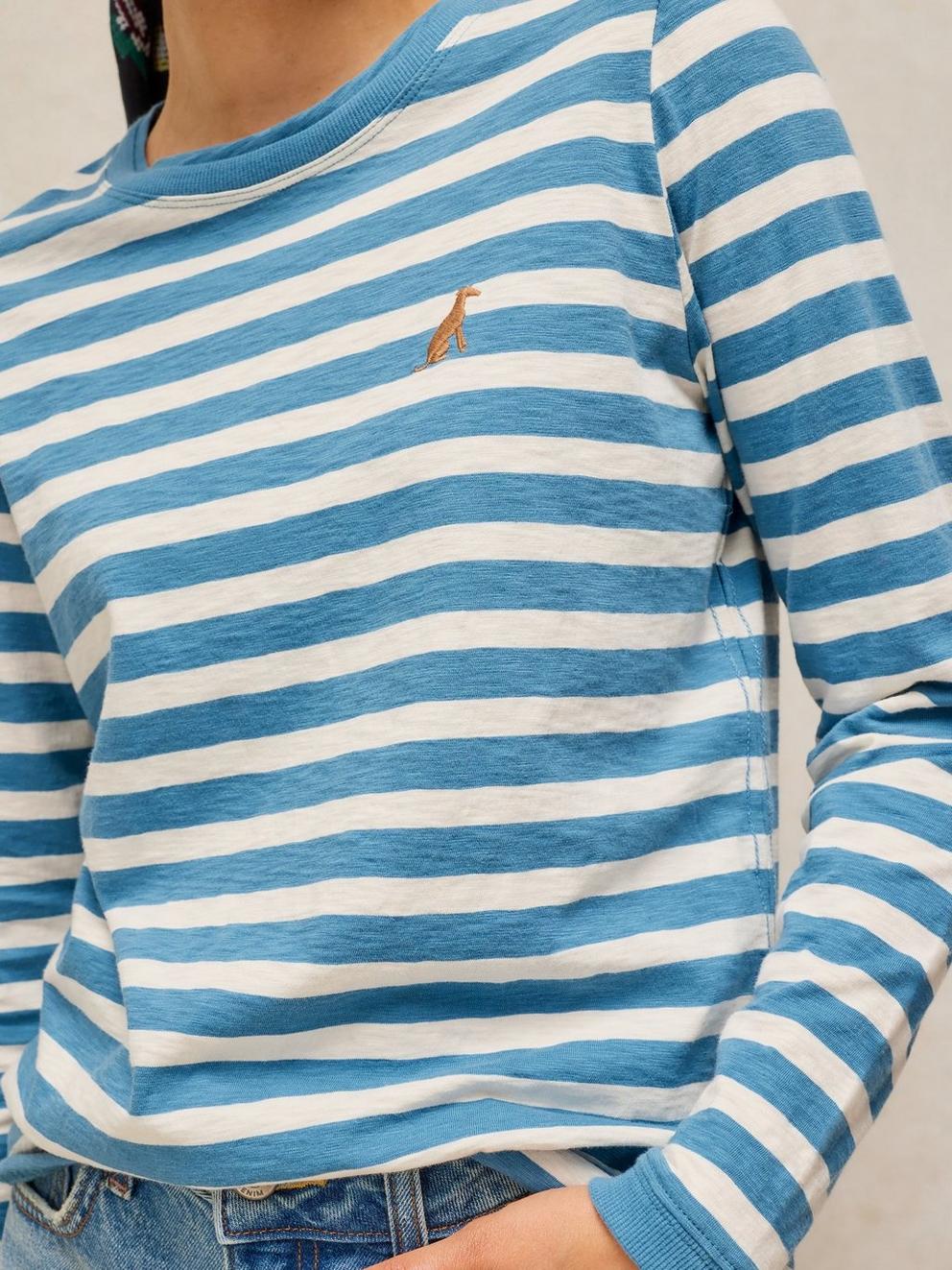 CLARA STRIPE EMBROIDERED TEE in IVORY MLT - MODEL DETAIL