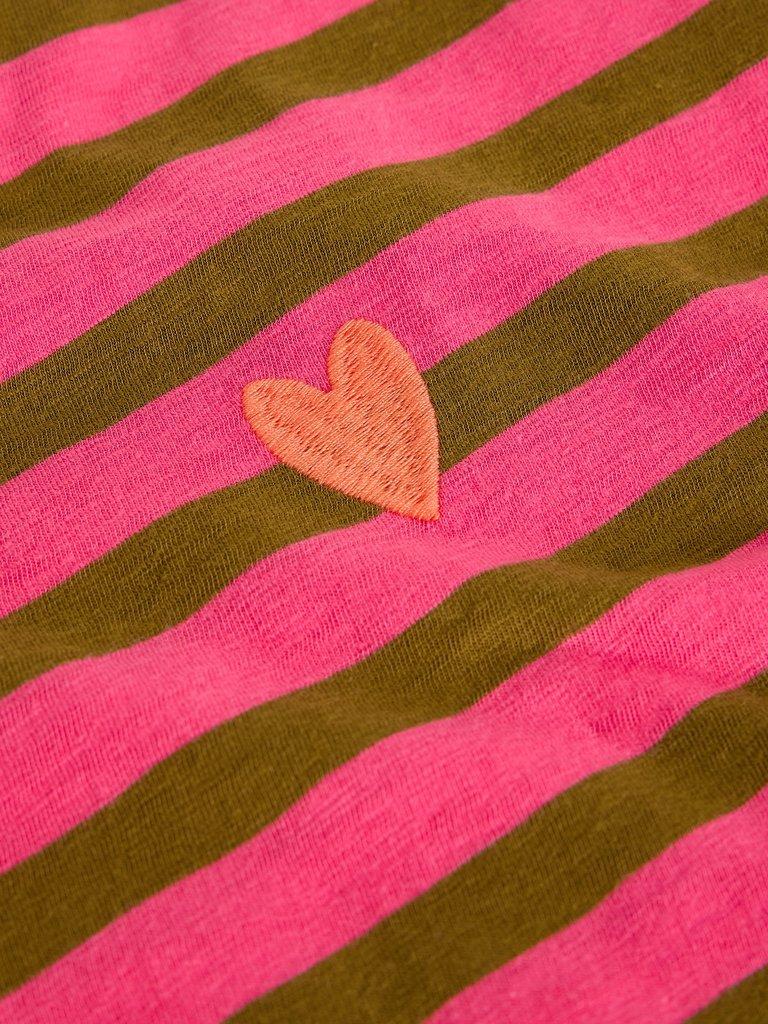 CLARA STRIPE EMBROIDERED TEE in PINK MLT - FLAT DETAIL