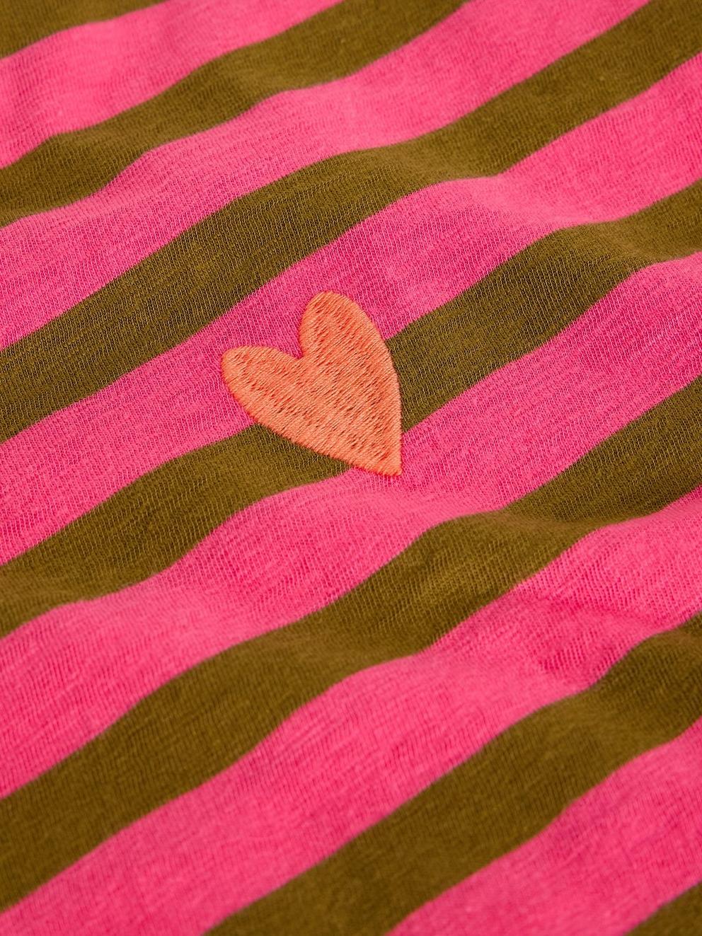 CLARA STRIPE EMBROIDERED TEE in PINK MLT - FLAT DETAIL