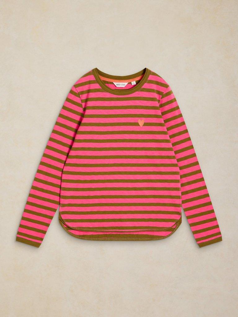 CLARA STRIPE EMBROIDERED TEE in PINK MLT - FLAT FRONT