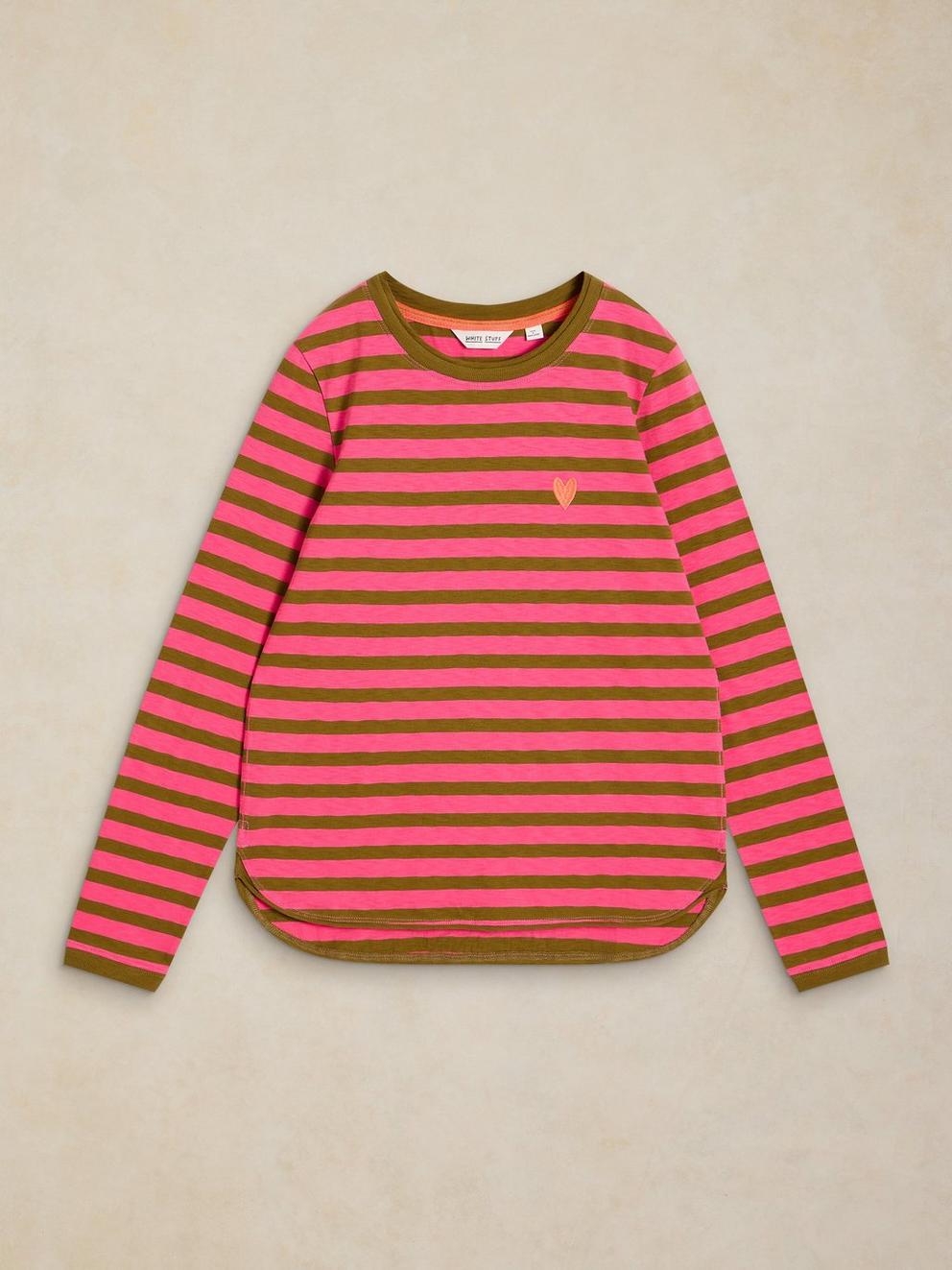 CLARA STRIPE EMBROIDERED TEE in PINK MLT - FLAT FRONT